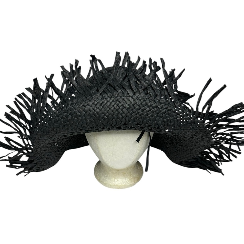 NEW Free People Black Woven Raffia Straw Beach Hat - Picture 7 of 9